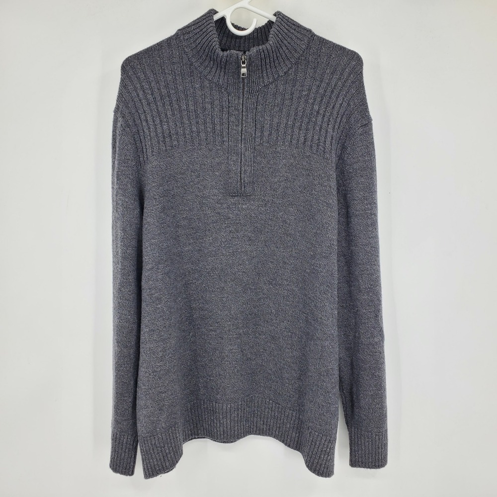 Banana Republic Extra Fine Merino Wool 1/4 Zip Sweater Gray Men XL Pullover Prep